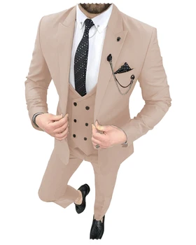Нови мъжки костюми с цепка, Ежедневни Смокинги с ревери от 2 части, Сватбени костюми на Младоженеца, мъжки Костюми 2023 (сако + панталон)