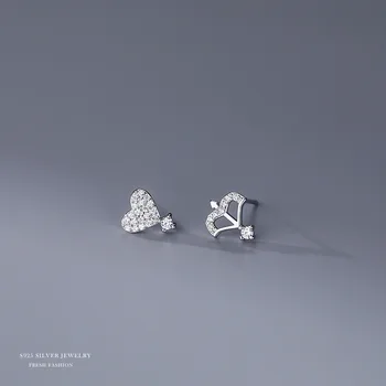 Обеци-карамфил от сребро 925 проба с кристали, Цирконий във формата на сърце Дамски Обеци-от карамфил, от чисто сребро