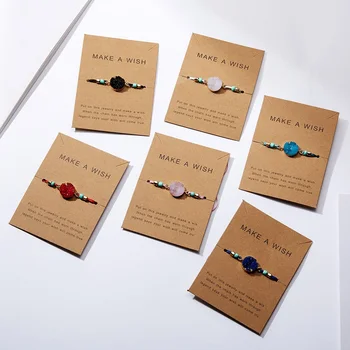Пъстри Тъкани и Хартия гривна-пощенска картичка от естествен камък за жени/ Мъже Регулируема Щастлив Червен Шнур Прости Гривни, най-Добрите Подаръци, Бижута