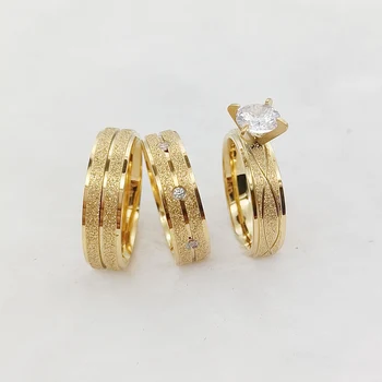 Дизайнерски Мат 24-каратные Позлатени Титанов украса, 3шт Годежни пръстени за семейни двойки, Сватбени комплекти за мъже и жени