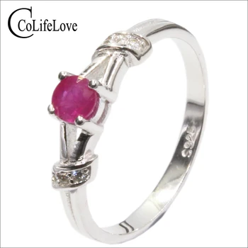 Пръстен със 100% натурален рубин за годеж, пръстен с естествен рубин 4 мм, твърдо пръстен с рубин от сребро 925 проба, романтичен подарък за Свети Валентин