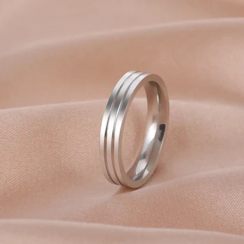 Прости пръстени от неръждаема стомана за жени, пръстен с двойна линия, модни пръстени на палеца, бижута, подаръци за годишнина, за влюбени