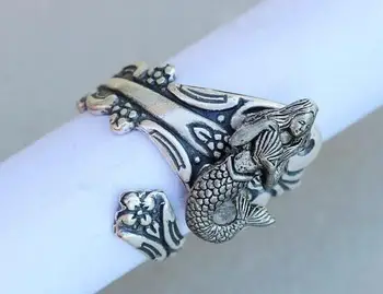 Уникално Модно Пръстен Русалка в Ретро стил, покрит с древни сребърни/бронзови покритие, Мъжки пръстен, Дамски Модни Регулируема с орнаменти