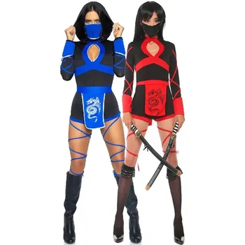 Жена секси костюм на нинджа, аниме Дракон, Самурай, Нинджа, cosplay, едно парче гащеризон, униформи, секси костюми за възрастни жени за Хелоуин