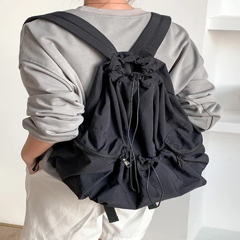 Модни дамски раници с рюшами, всекидневни найлонов женски раница, лека студентски чанта, пътна чанта с голям капацитет