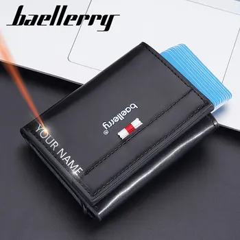 Baellerry RFID Мъжки портмонета за карти с безплатна гравиране на име, държач за снимки, мъжки портфейл, държач за карти, всплывающая мъжка чанта за карти, портфейл