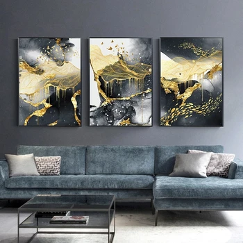 Модерна мраморна картина върху платно Абстрактен Златисто-жълт Минималистичен плакат Художествена картина на Тапети, Интериор на хола, без рамка