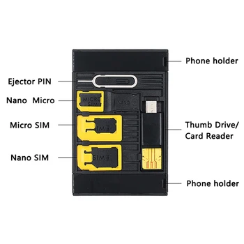 Тънък Комплект SIM адаптер Размер на Кредитна Карта с Устройството за Четене на TF Карти и Чекмедже за SIM-карти, Извлекающий Пин-Кода на Притежателя на СИМ Картата За iPhone Huawei, Xiaomi