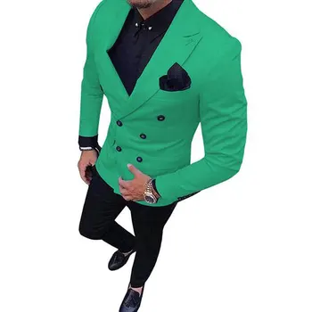 Класически Нов модерен Мъжки костюм от 2 части, Двубортный Блейзър С изрезки на лацканах, Смокинг и панталони за Сватбеното парти (Яке + панталон)