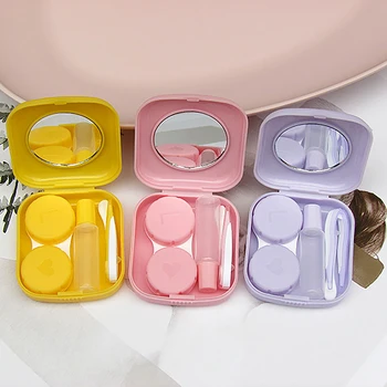 Носене на контактни лещи Macaron Цвят, удобни за носене, за съхранение на козметични продукти за очи с огледален контейнер