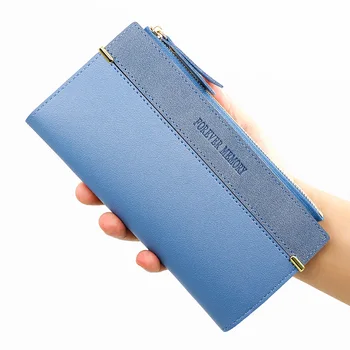 Дамско дълго кожено однотонная модна чанта-портмонета за монети, чанта за съхранение на карти, чанта за съхранение на карти.