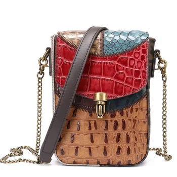 Луксозни мини чанта през рамо с каишка-веригата Малка дамска чанта за през рамото от естествена кожа за телефон за жени