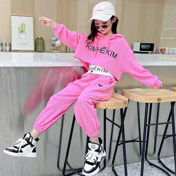 Модерен спортен костюм за момичета в корейски стил, детска жилетка от 3 позиции + hoody + панталони, спортни костюми, облекло за момичета на възраст 5-14 години
