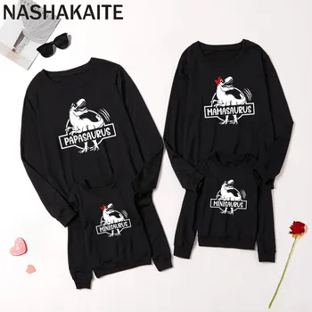 NASHAKAITE/ Зимна семейна дрехи за майка и дъщеря, блузи с писмото принтом динозавър, еднакви комплекти за семейства, за майките и децата