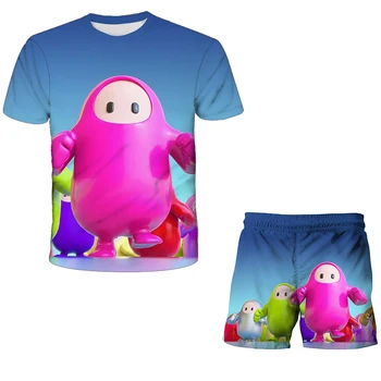2023 Годишният Нов Комплект с 3D Принтом Kawaii Stumbled Guys, Топ за деца + Шорти, Комплект Спортни облекла, Тениска За момчета, Подарък за рожден Ден За момчета