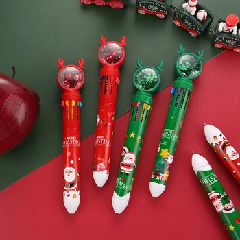 40шт Коледна Химикалка писалка 10 цвята Мультяшная Прибиращ се дръжка-roller Подаръци Ученически Канцеларски материали