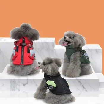 Модни стоки за домашни любимци, дрехи за малки кучета с джобове, яке с цип, за защита на открито и топли зимни дрехи за кучета.
