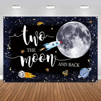 Двама На фона на Луната Парти по случай 2-ия рожден ден на момчетата Космическа Тема Ракета Астронавт Украса банер на Галактиката Фон за снимки