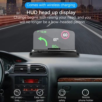 Притежател на мобилен телефон, проектор за автомобилна навигация HUD, централен дисплей, Безжично зарядно устройство QI, кола