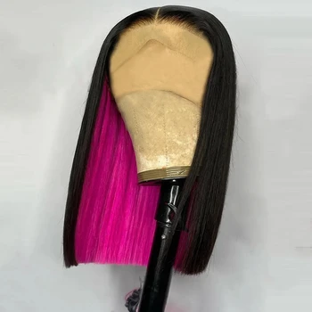 Директен розова перука на дантели с подсветка, прозрачни синтетични перуки на дантели за черни жени